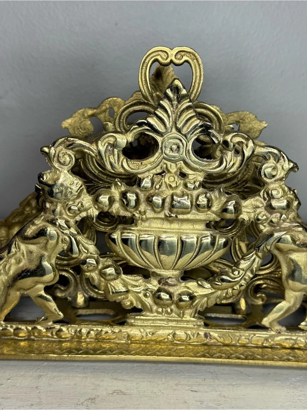 VTG Brass Ornate Victorian Desk Mail Letter Organizer w/Cherubs Andrea by Sadek